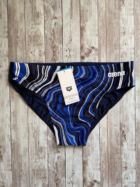 Arena Men's Marbled Brief Swimsuit sz 40 Navy / Navy Multi Swim Team Training